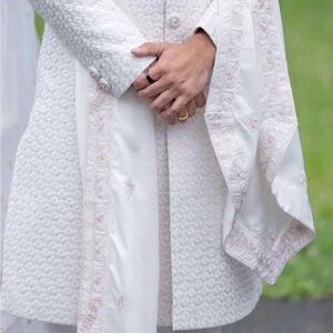 Elegant White Embroidered Sherwani set